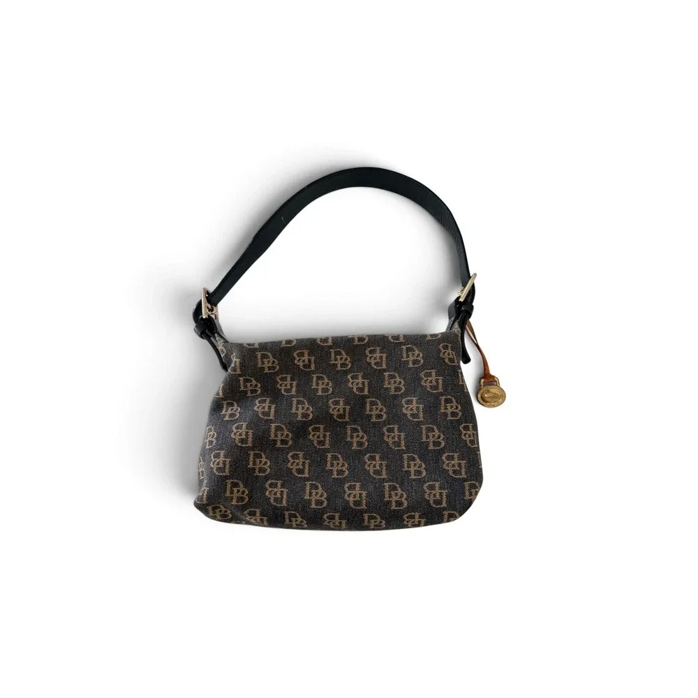 Dooney & Bourke Monogram Canvas Shoulder Bag Brwn Tan DB Logo Duck Charm Vintage